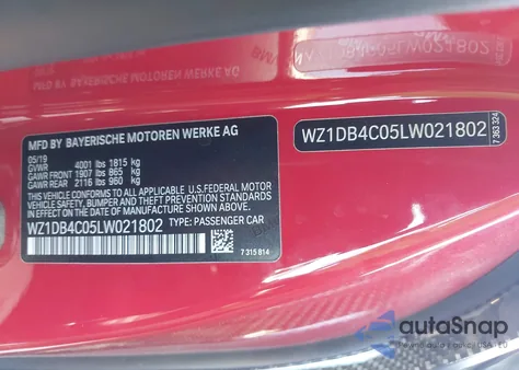 2020 Toyota Gr Supra Launch Edition z USA, uszkodzony, nr VIN WZ1DB4C05LW021802